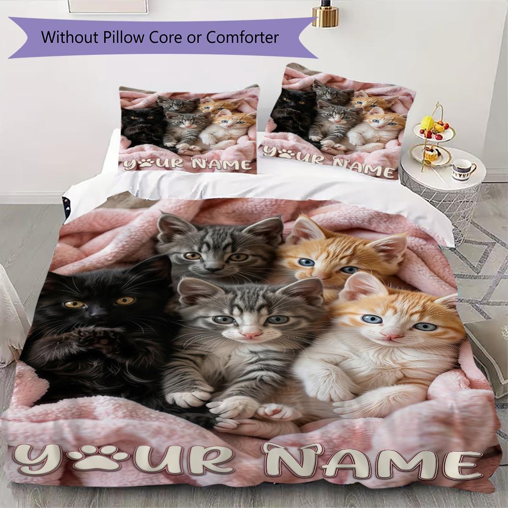 Custom Name Cats Cozy Nest Bedding,Quilt Set Quilt Cover Pillowcase Home Birthday Gift(1 * Duvet Cover + 2 * Pillowcase, Without Core)_lx