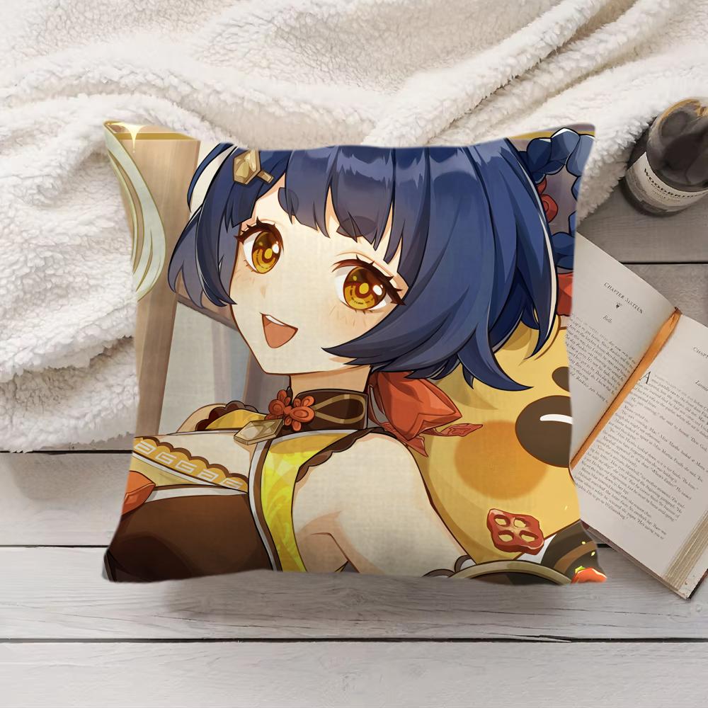 Xiangling Genshin Impact Cushion Cover Silky Short Plush Invisible Zipper Dustproof Sofa Pillow Case For Home Decor