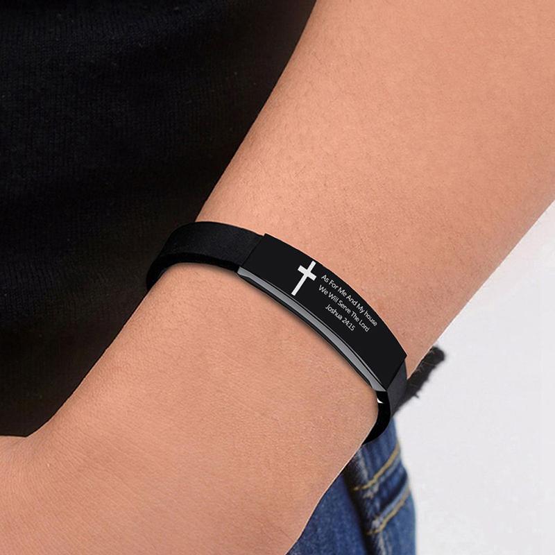 Brățară din oțel inoxidabil Biblia creștină de modă Brățară Cruce gravată Scriptura Psalm Brățări de cuplu Bijuterii religioase pentru bărbați și femei