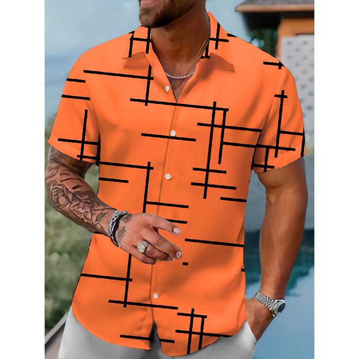 Summer Men's Casual Versatile Simple Trendy Fresh Printed Short-Sleeve Turn-Down Collar Shirt