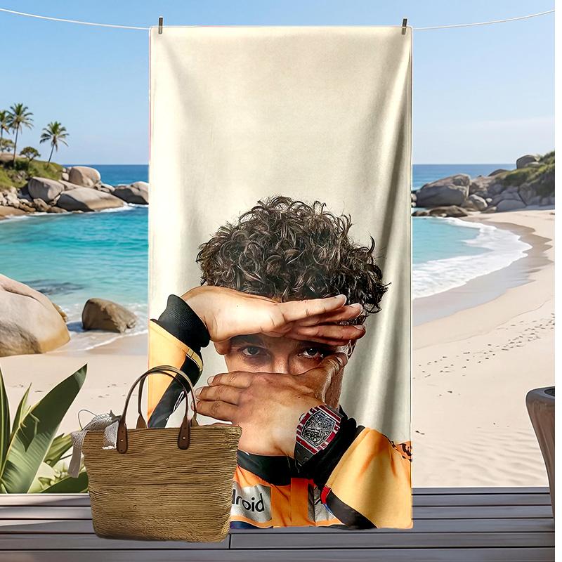 Lando Norris Nyomtatott Strandtörölköző Puha Hordozható Gyors?Száraz törölköző medencéhez nyári vakációhoz kültéri sporthoz 70cmx140cm(27x55inch)