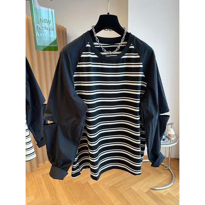 Design Niche Loose Retro Raglan Sleeve Striped Long-sleeved T-shirt Women's Age-reducing All-match Top