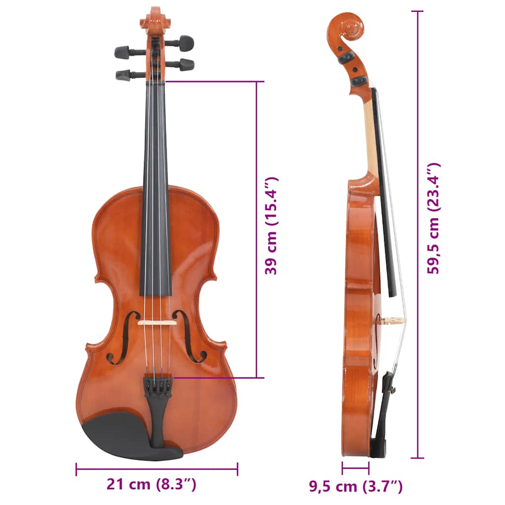 Violin Complete Set with Bow and Chin Rest Dark Wood Size 4 4