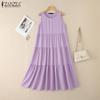 ZANZEA Women Summer Round Neck Loose Casual Sleeveless Dress