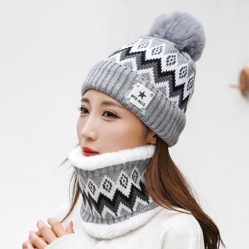 Knitted Hat Winter With Plush Balls And Letter Decor For Activities Outdoor