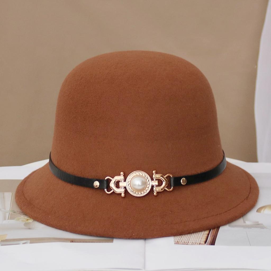 Hat Women's Autumn and Winter Wool British Thermal Basin Hat Foreign Style Short Brim Show Small Face Foldable Bucket Hat Tide