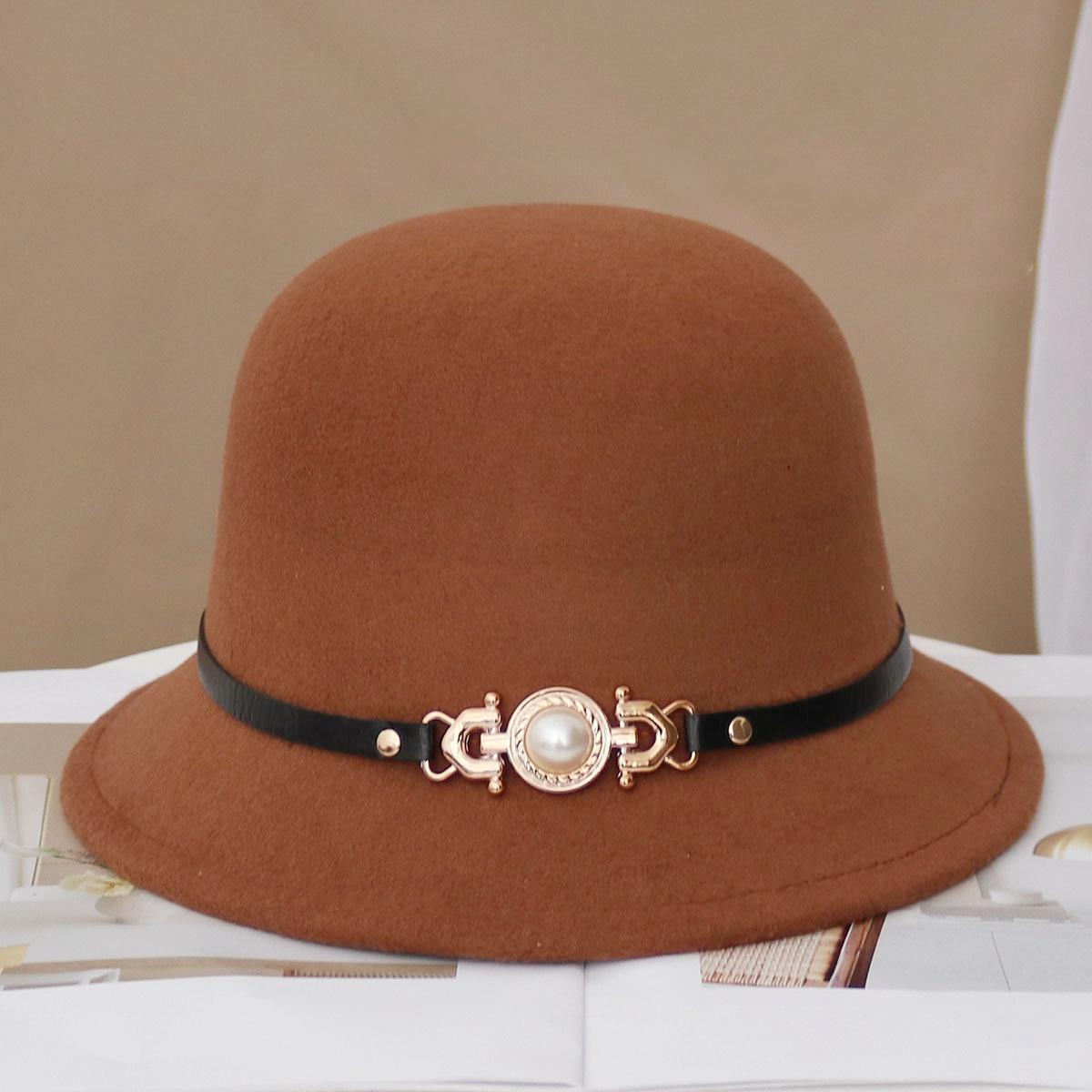 

Hat Female Retro Korean Version Versatile Face Small Wool Blended Autumn and Winter Bucket Hat Women s British Top Hat 56-58cm