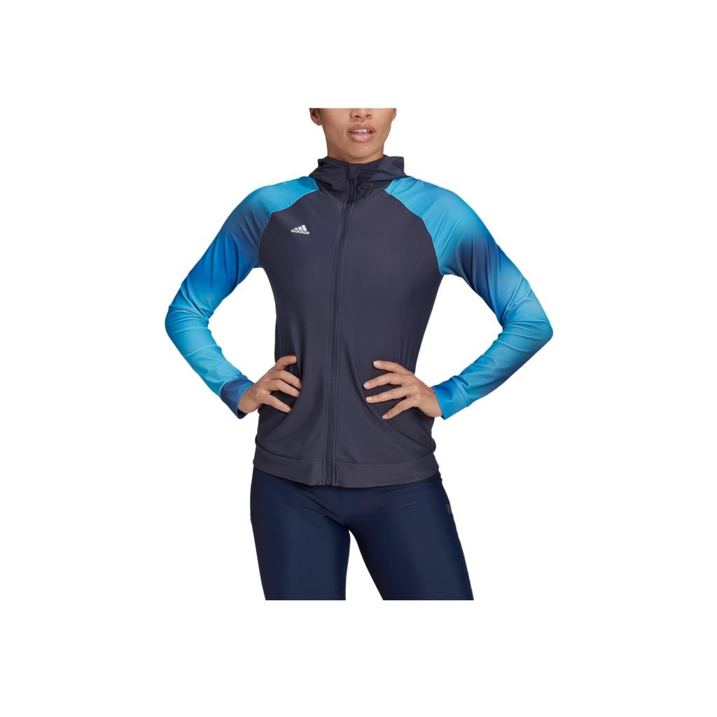 Adidas Long Sleeve Rash Guard Logo Print Color Block Outdoor Casual Sports Jacket Women Jacket Blue White HB1676