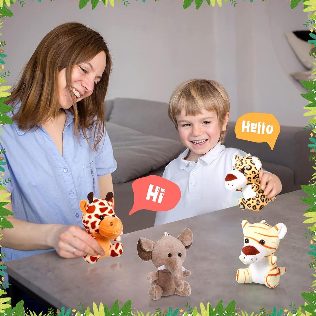 HyDren 18 Pcs Small Stuffed Animals Bulk Jungle Animal 4.8 Inch Safari Plush Lion Tiger Elephant Giraffe Leopard Monkey Figures for Valentines Day,