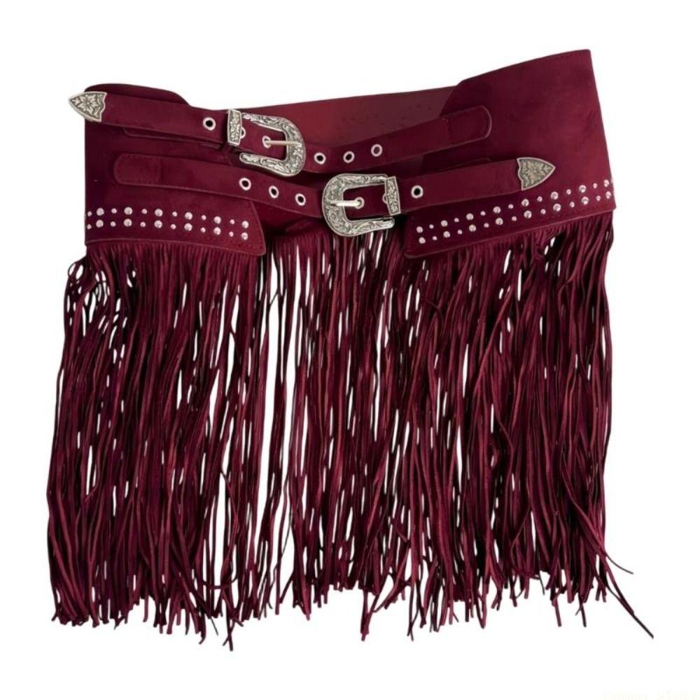 Mjuk matt look Franskad Midjebälte Mocka Dubbelspänne Mode Boho Bälte För Kvinnor