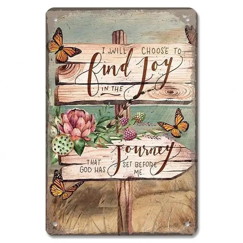 D Flat Metal Sign Vintage Welcome Garden Tin Sign Set Rustic Home Decor Butterfly Flower Watering Can Wall Art