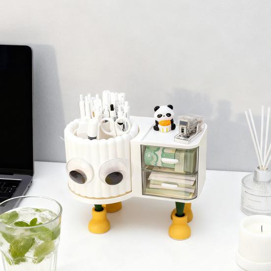 Cute Rotating Pen Holder with Drawer 2-in-1 Large Capacity Desktop Organizer for Kids Girls Multifunctional Storage And Sorting Box