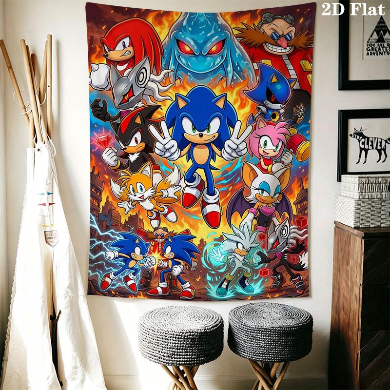 Hedgehog Sonic Burst Wall Hanging Printed Fabric Blanket Decorative Tapestries for Bedroom Living Room Home Decor