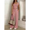 Women's 2-piece Square Neck Short Sleeved Crop Top&high Waist Wide Leg Pants Casual Set