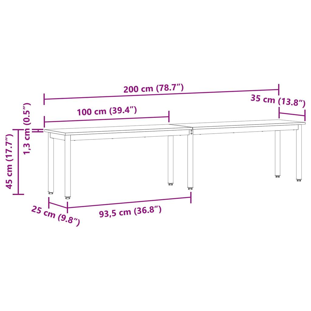 Bench Gray Sonoma 200 X 35 X 45 Cm Particleboard