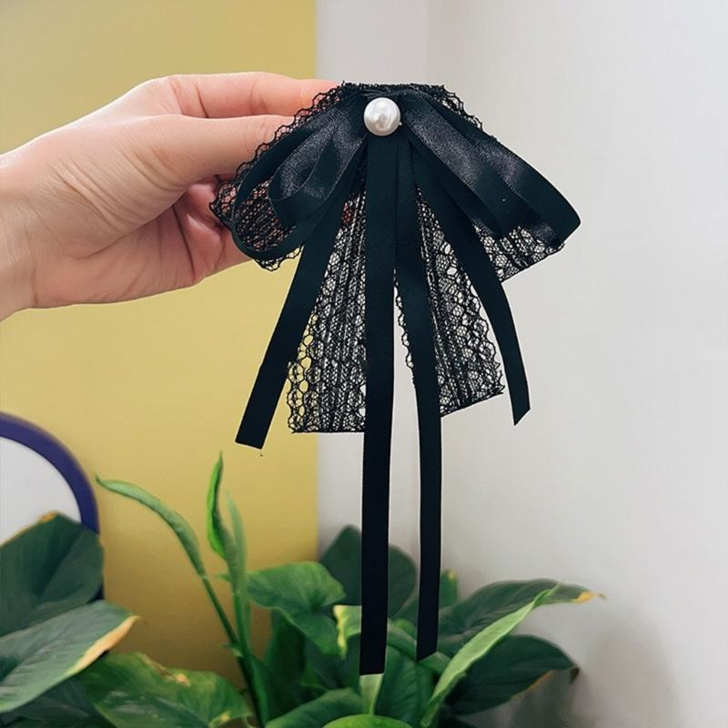 Bowknot Brooch for Women Girls Lace Ribbon Bowtie Pearls Brooch Pin Party Graduation Lapel Pin Clothing Accessories