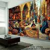 2D Detailed Oriental Market with Rugs, Pottery and Artisans Background
