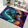 Neon Colorful T‑Rex Dinosaur Print Area Rug Non‑Slip Rectangular Floor Mat Prehistoric Beast Decor Rug for Gaming Room Bedroom Living Room