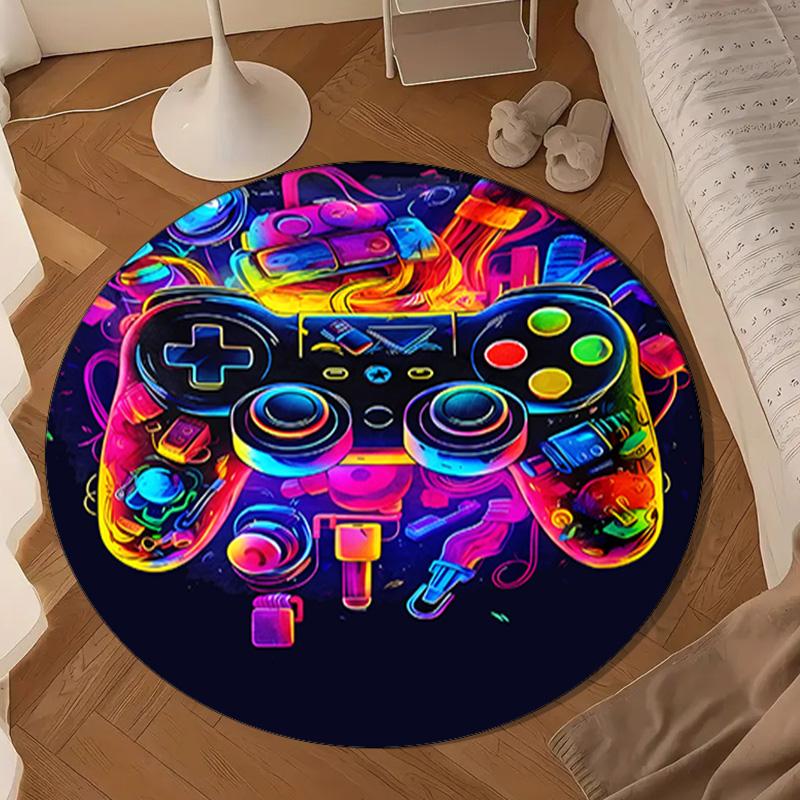 Electric Gaming control Round Rug for Livingroom,Bedroom, Palyroom, Chair Rug, Area rug, Circle Carpet, Large Size Fan Christmas gift