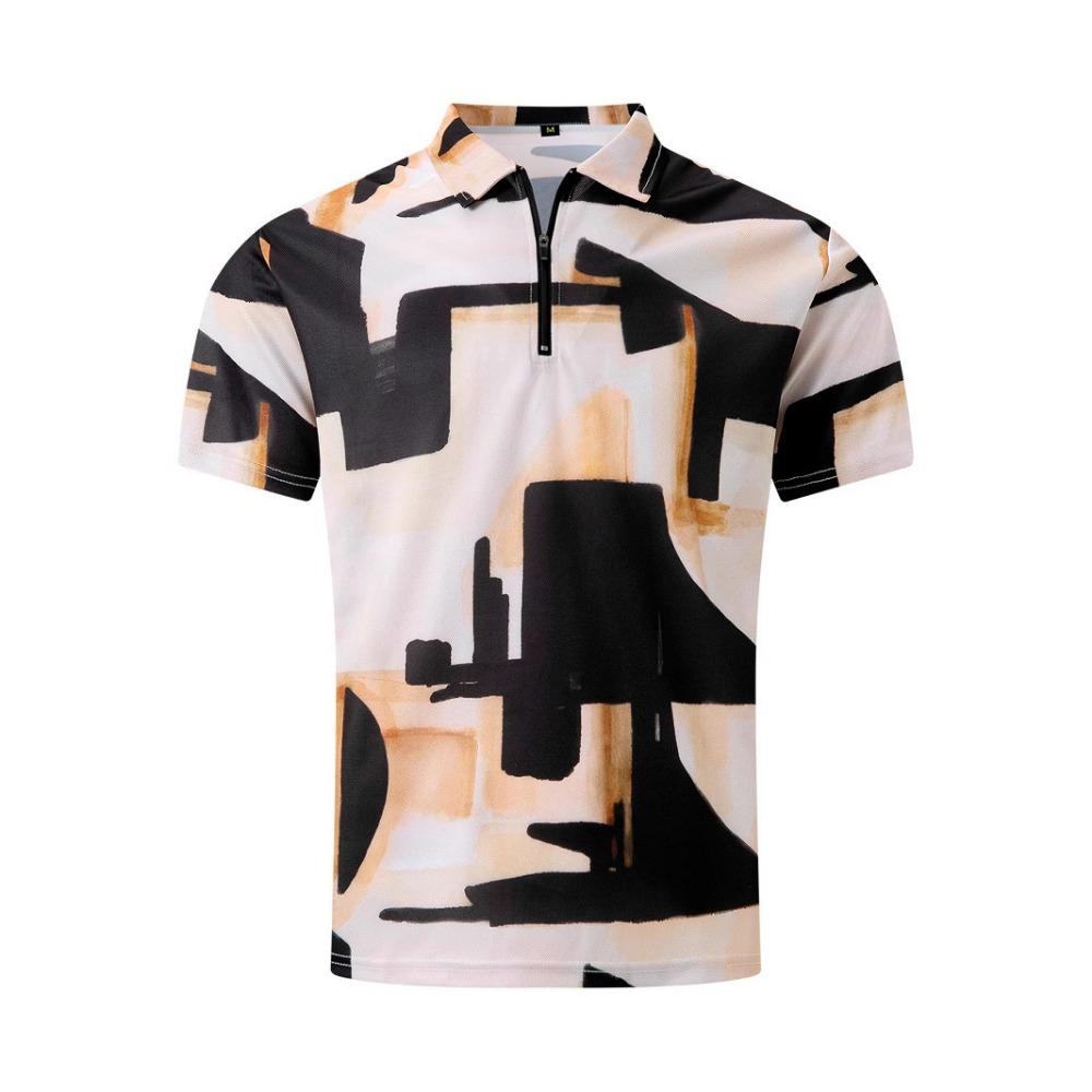 New Men's 3D Digital Printed Short Sleeve Casual Zipper Polo Shirt Summer Fashion T-shirt
