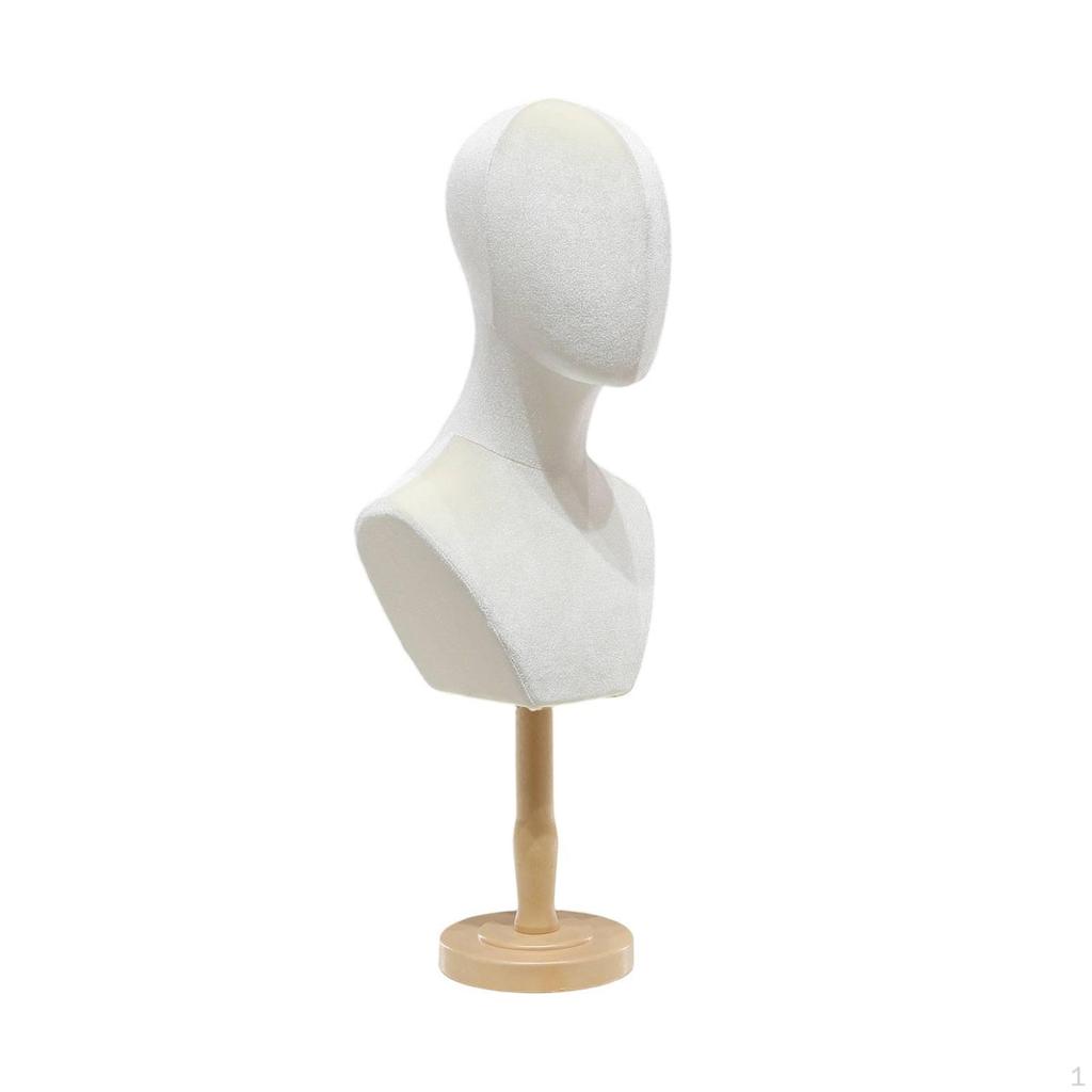 Mannequin Head with Shoulders textileCovered Freestanding Hairpiece Stand for
