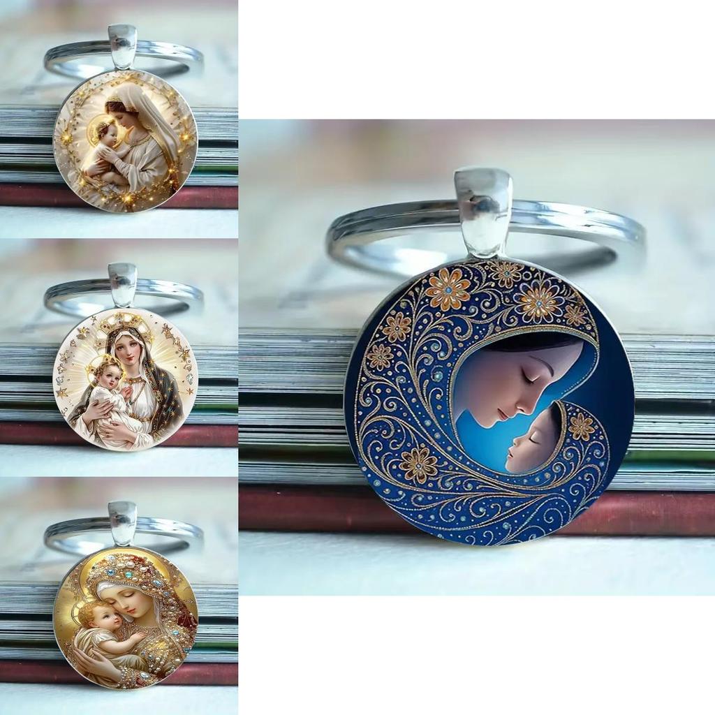 Blessed Virgin Mary Aluminum Round Keychain Gift For Religious Jewelry Collectors