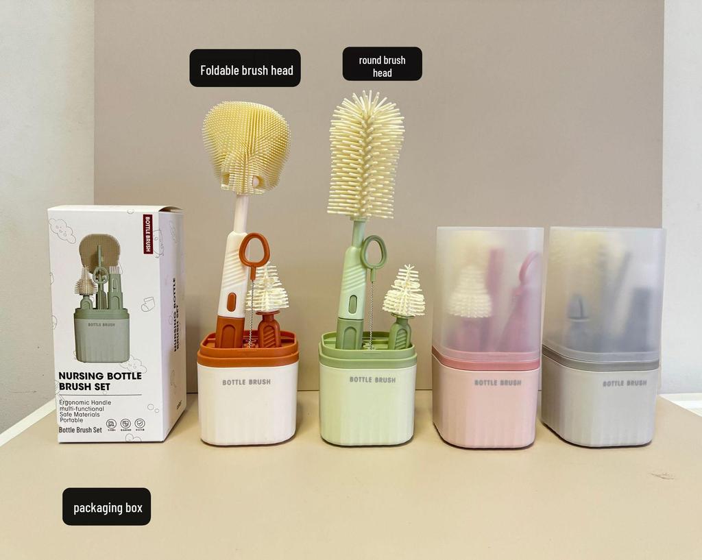 Silicone Baby Bottle & Nipple Cleaning Brush Set - Portable, Multifunctional, Straight Handle