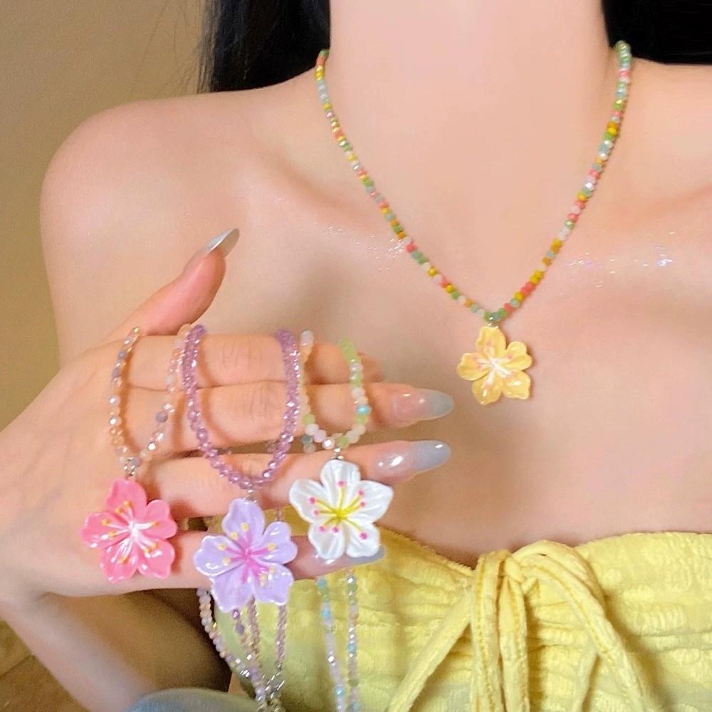 Colorful Beads Choker Necklace Adjustable Flowers Charms Jewelry Flower Pendant Necklaces Gifts