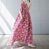 DIMANAF 2025 Sommer Übergröße Kleid Damen Vintage Floral Lässig Locker Basic Druck O-Ausschnitt Kleid Maxi
