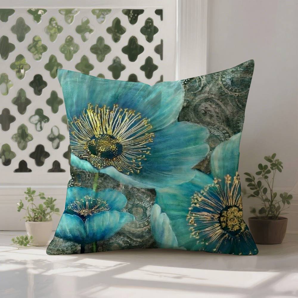 Ölgemälde Floral Elegant Kissenbezug Milbendicht Kissenbezug Verdeckter Reißverschluss Seidig Sofakissenbezug