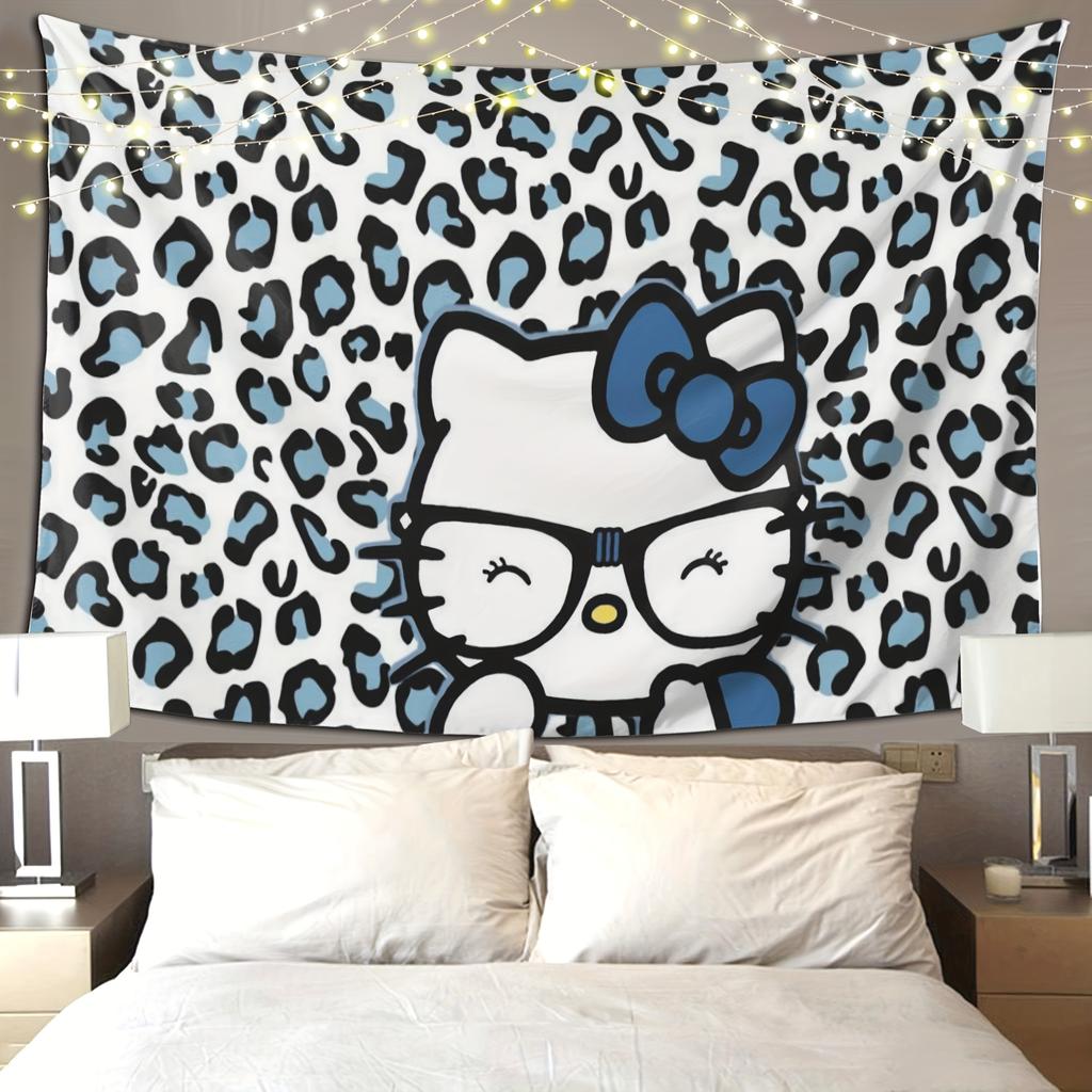 Sanrio Hello Kitty Kuromi My Melody Tapestry Cute Anime Wall Decor Soft Terry Cloth Blue Leopard White Bedspread for Party