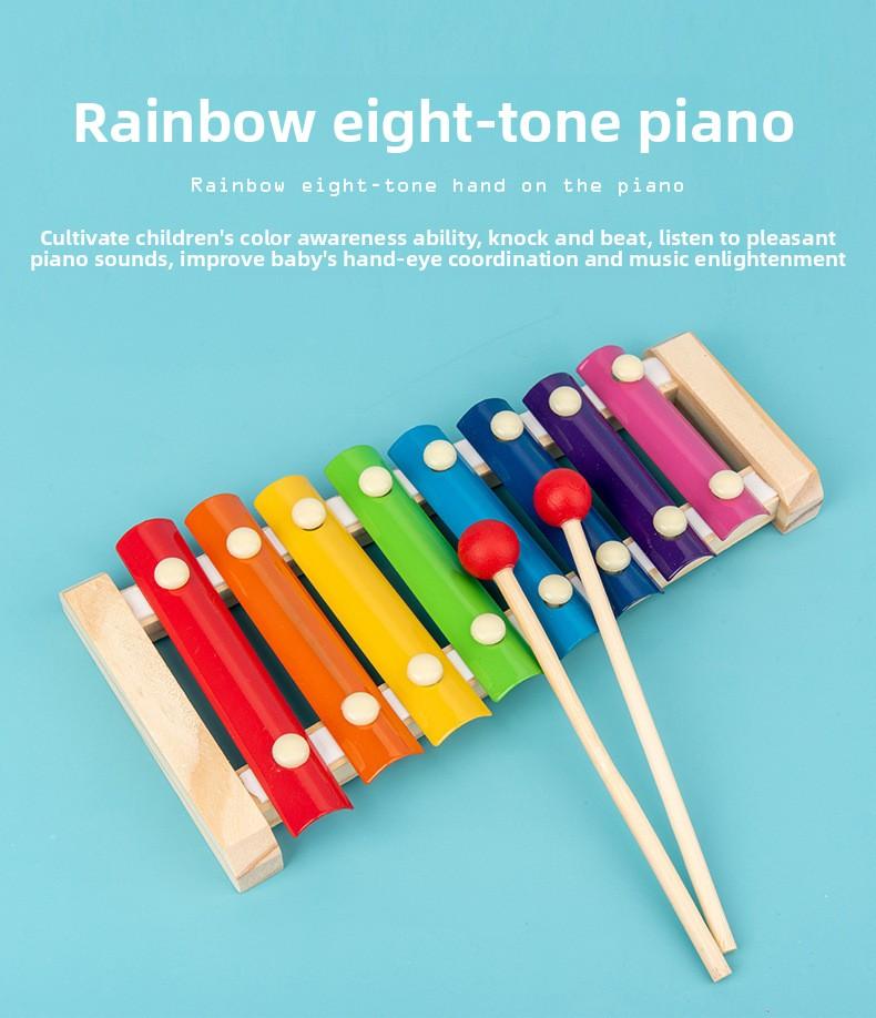 Wooden Children Eight Tone Hand Tapping Rainbow Tower Kit Column Kindergarten Infant Puzzle Early Education Toy