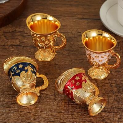 European Exquisite Handle Cup, Alloy Relief Mini Liqueur Tumbler, Portable Vintage Vodka Glass, Wine Cabinet Decorations, 1pcs