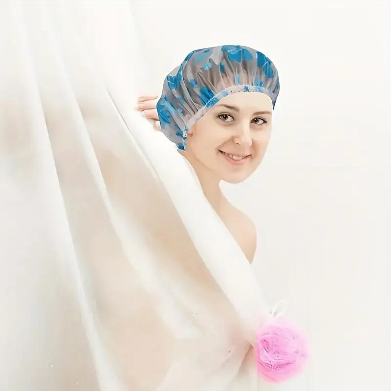 Waterproof Reusable Shower Cap for Women Elastic Band Thickened Bathing Hat Perfect for Hair Care Home and Salon Use 4PCS Set