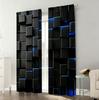 2PC Black Blue Neon Cube Sheer Curtains - Futuristic Tech-Style Print Window Drapes for Living Room Bedroom Decor
