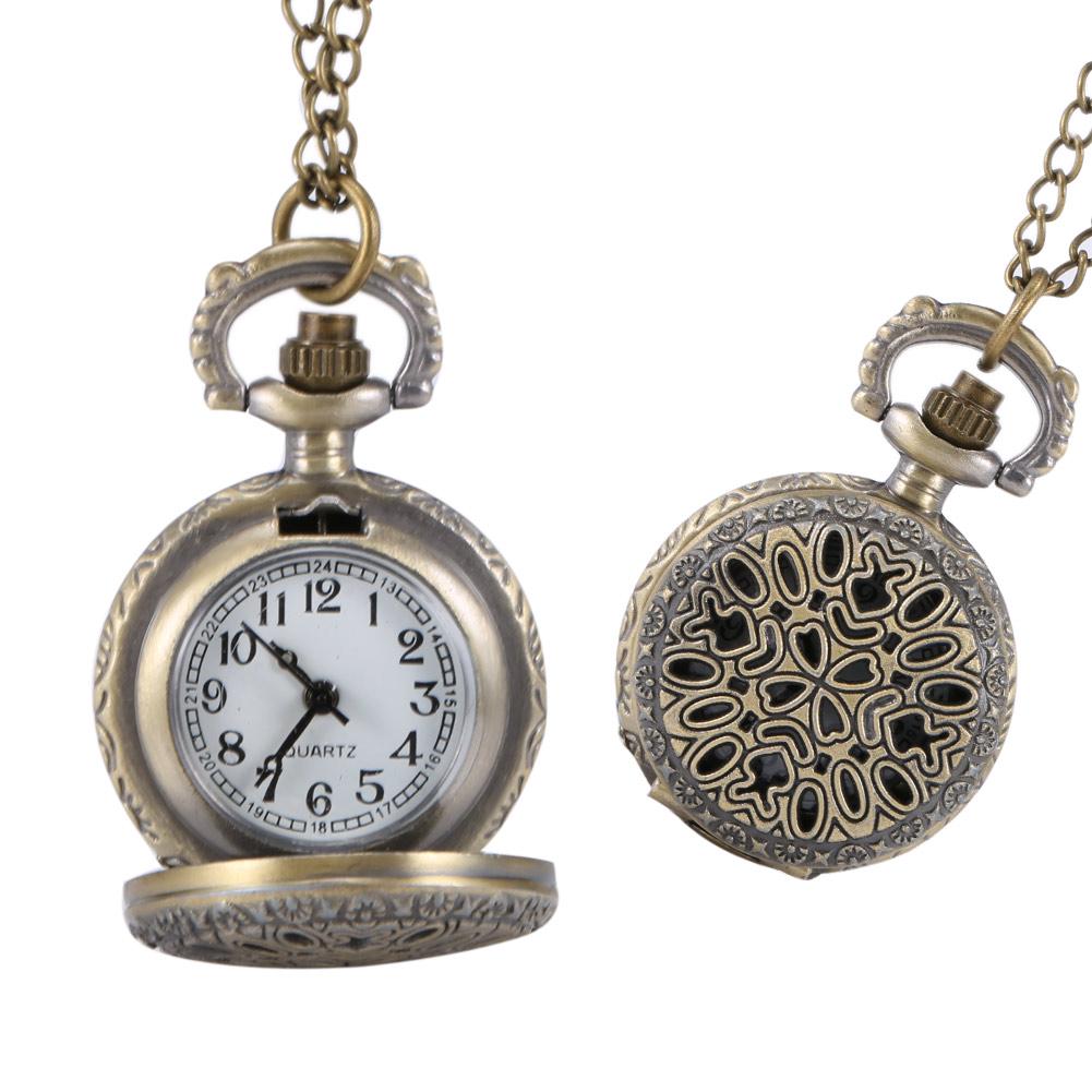 Orologio da tasca moda retrò per uomo donna, bronzo, quarzo, lega, cassa cava con ingranaggi scolpiti, con catena