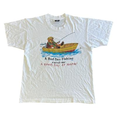 Vintage Screen Stars T-Shirt Single Stitch USA 90er Retro Angeln Weiß Herren