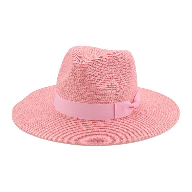 Straw hat beach hat Panama solid color bow casual men's and women's Tibetan cowboy hat sunshade European and American popular hat