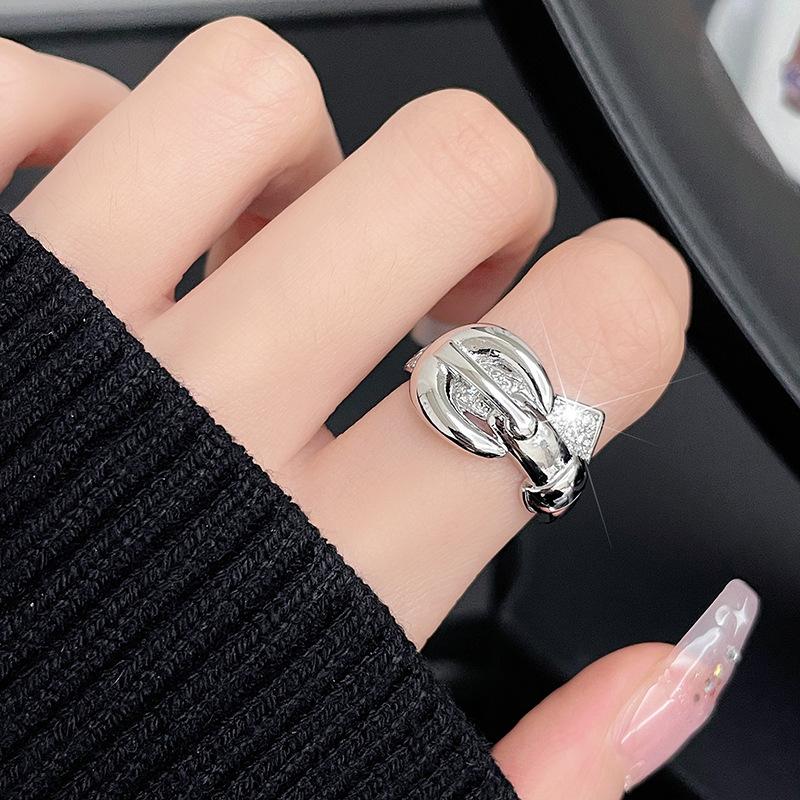 Full Of Diamonds, Zircon Belt, Nails Stacked, Open Ring, Niche Design, Cold Wind, High-End Ring