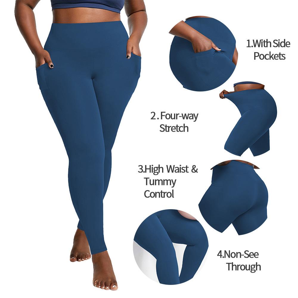 Oboustranné kapsy Nadměrné velikosti Jóga kalhoty 1XL-5XL Sportovní legíny s vysokým pasem nadměrné velikosti