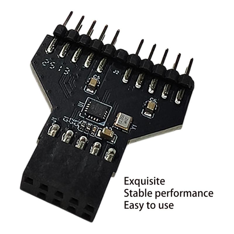 Stable Performance Motherboard USB 9Pin Interface Header Splitter for Computer RGB Light 1 To 2 USB Hub