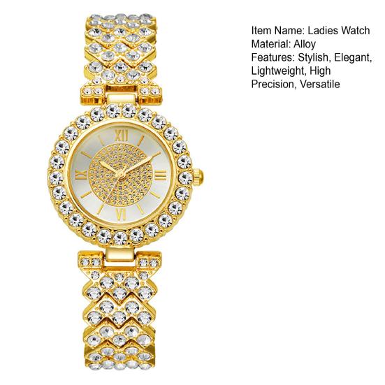 Women's Rhinestone Bracelet Watch Alloy Roman Numerals Quartz Wristwatch with Densely Set Crystals, 7mm Ultra Thin Lightweight Design for Office