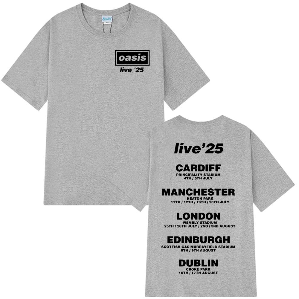 O-Oasis Live 25 Tour T-Shirts British Rock Band Vintage T-shirt Mens Clothing Cotton Casual Short Sleeve T Shirts Tops Fans Gift