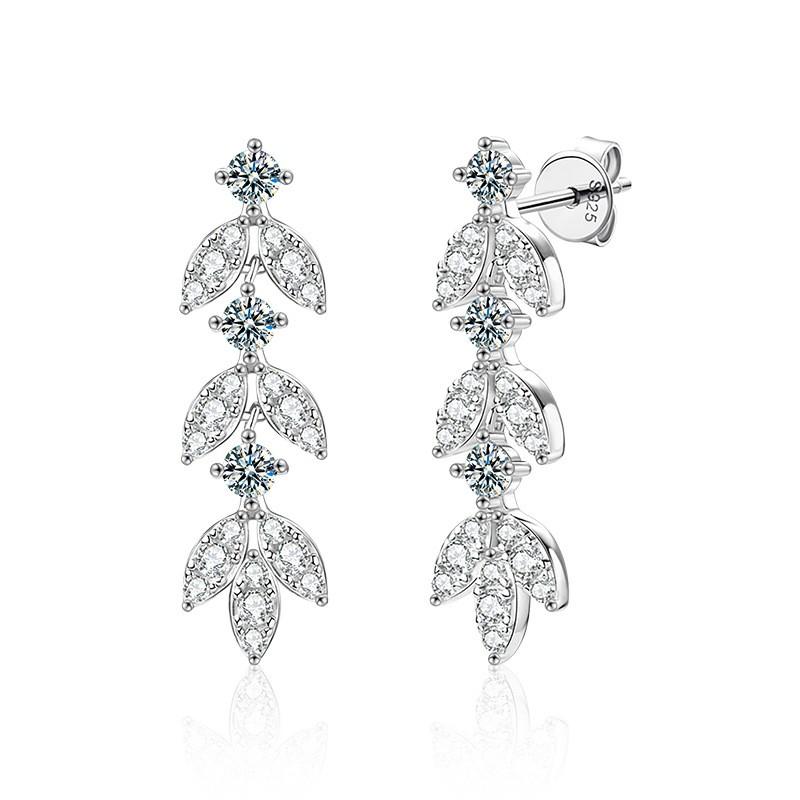 Moissanite Leaf Dangle Earrings Women Sterling Hypoallergenic Elegant Minimalist Jewelry 925 Sterling Silver