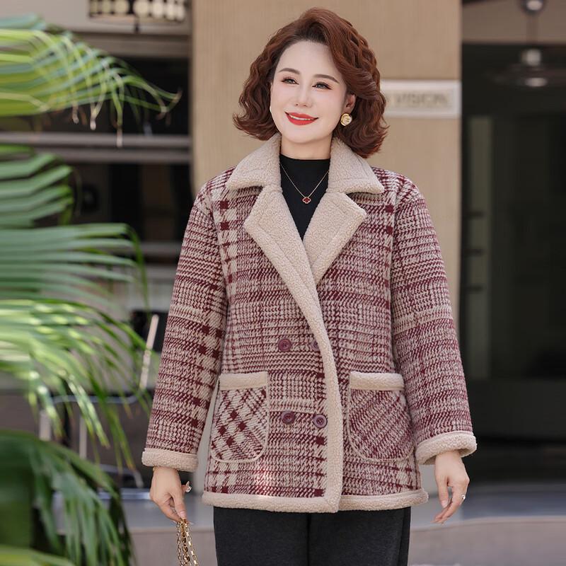 Women's Plus Size Plush Lined Plaid Cotton Jacket