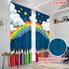 2pcs  2D Plane Printing Print Curtains Happy Back To School Polyester Fabric (without Rod) Home Decor for Bedroom & Various Rooms