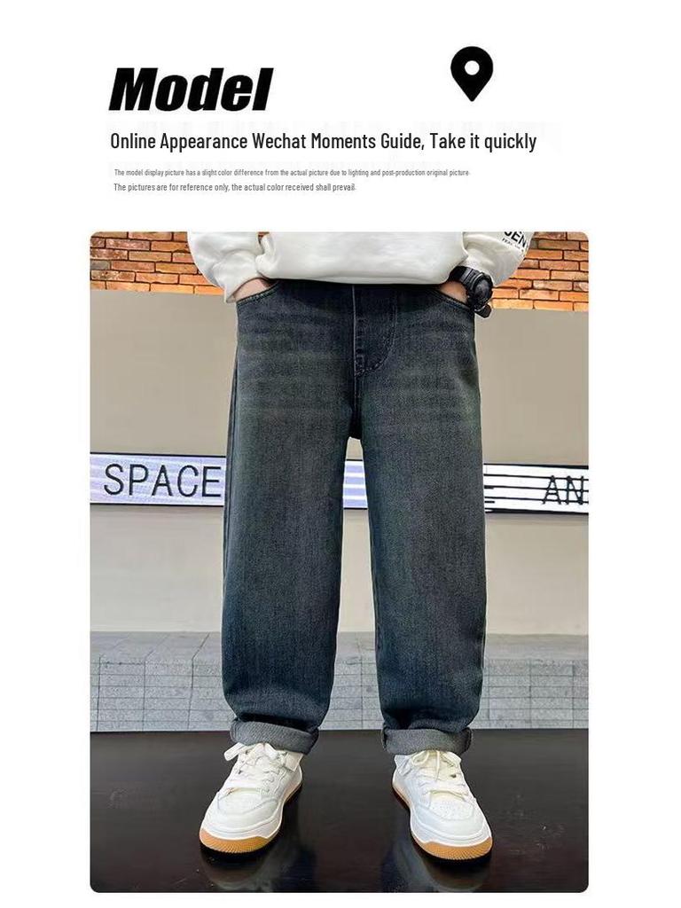 Boys' Stylish Spring/Autumn Jeans - Trendy Casual Long Pants for Medium and Large Kids
