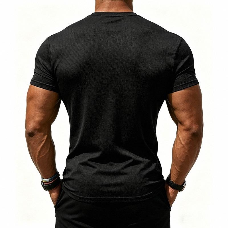 Men Breathable Quick Dry Elastic Solid Sports Fitness Casual Short Sleeve T Shirt