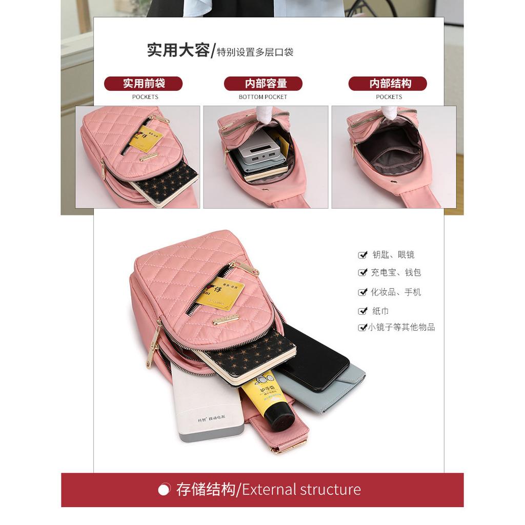 Breast bag Women's versatile lightweight casual fashion small bag Multi-compartment outdoor travel backpack Crossbody bag