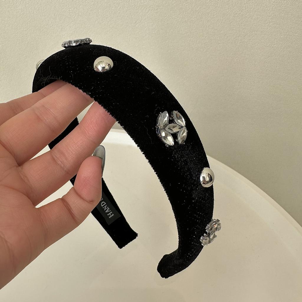 Lyxig Strass Sammet Håraccessoarer Pannband Hårband För Kvinnor Mode Glänsande Kristall Förtjockade Halkfria Hårringar Huvudbonad